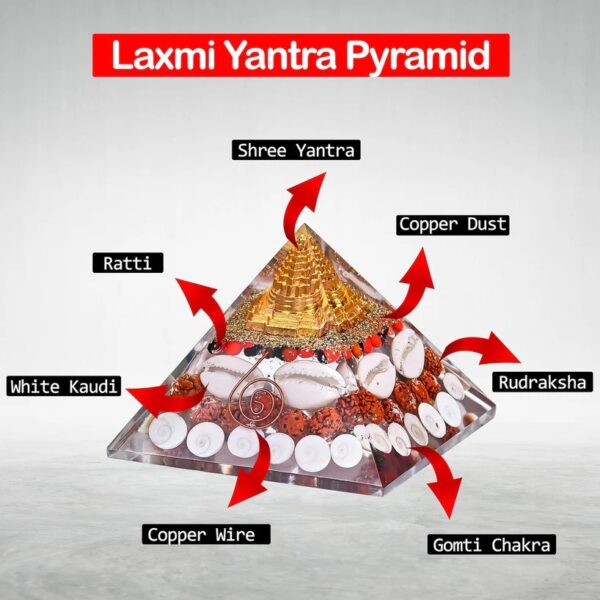 Original Crystal Laxmi Pyramid with Rudraksha Shree Yantra Original Gomati Chakra White Kauri and Ratti Seeds for Vastu - Image 4
