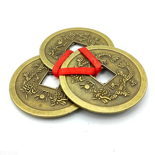 Feng Shui Vastu Remedies Dragon Phoenix 3 good luck Coins Set Brass – Wealth, Prosperity, Money, Good Luck - Image 2